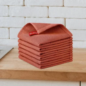 Premium Waffle Weave 100% Cotton Kitchen Dish Cloth Set - Ultra Absorbent Terracotta Tea Towels