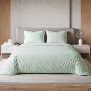Serene Mint Green Solid Cotton Duvet Cover Set - Minimalist Soft Comfort Bedding
