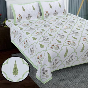 Jaipur Traditional Cypress & Floral Block Print Cotton Bedsheet Set